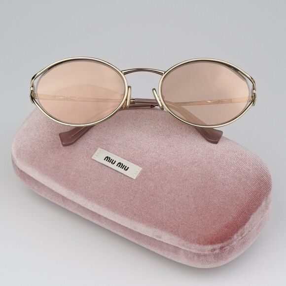 NEW Miu Miu MU52YS ZVN20F Pale Gold Pink Mirror Silver Oval Unisex Sunglasses main image 13